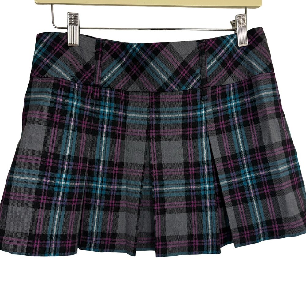 Y2K 80’s Candie’s Teal Black Plaid Pleated Mini Skirt Sz 7 Mall Goth Pop Punk